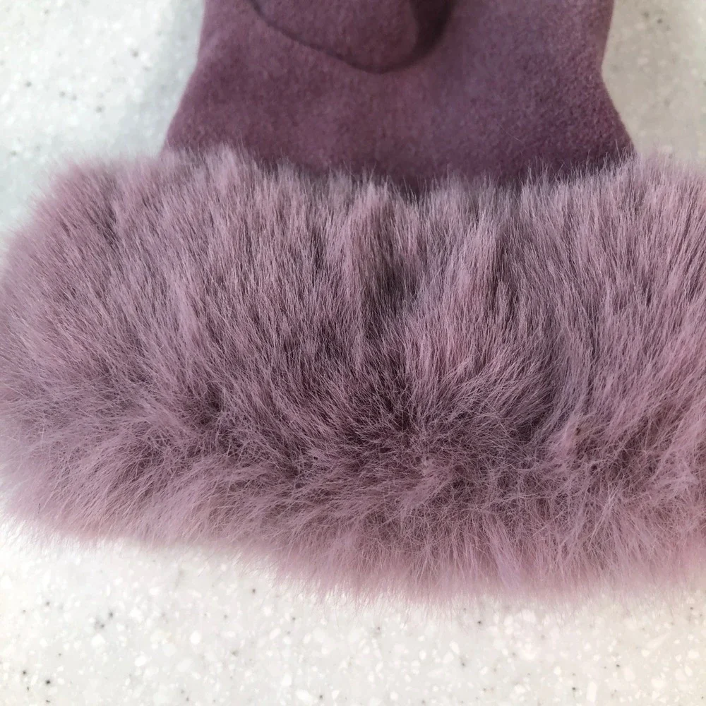 Dusty Mauve Purple Faux Fur Trim Touchscreen Gloves Womens Winter Chic Coquette